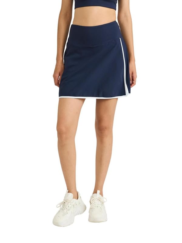 hunnit Flared Tennis Skorts with Inbuilt Shorts for Women | High Waist 4-Way Stretchable Activewear Flared Sports Skort with Side Pockets & Side Slit | Polyester Workout Skirts for Running & Gym-picture-23