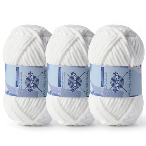 Image of 3 Pack Chunky Chenille Yarn for Crocheting, Baby Yarn for Crocheting Soft Blankets, Bulky Yarns for Crochet Amigurumi, 300g (223yds) Fluffy Velvet Yarns for Hand Knitting (3 White)