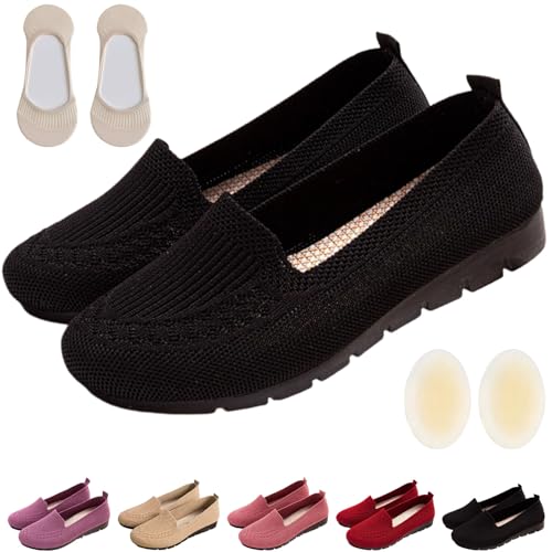 Generisch Zapatillas ortopédicas de punto para mujer, antideslizantes, transpirables, suaves, Negro , 41 EU