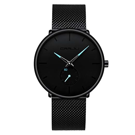 Unendlich U-Reloj Negro Ultra Fino para Hombre Minimalista Moda Relojes de Pulsera para Hombres Casual Impermeable Reloj de Cuarzo para Hombre con Banda Negro de Acero Inoxidable
