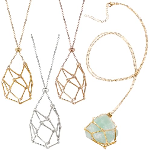 PH PandaHall - PH PandaHall 3 Colors Crystal Stone Holder 3pcs Crystal Pendant Necklace Adjustable Empty Stone Holder Necklace Crystal Stone Cage Stainless Steel Necklaces for Wedding Birthday Women DIY Jewelry