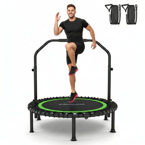 Image of ANCHEER Fitness Trampoline,40 inch /48 inch Bungee Rebounder with Adjustable Handle | 450-550 LBS Capacity /Waterproof & UV-Resistant Materials Indoor & Outdoor Use /Low-Noise Bungee System /Home Cardio Workout