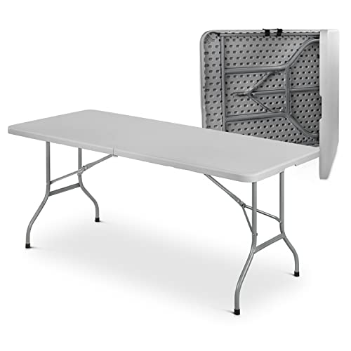Monibloom 6Ft Folding Table, Portable Plastic Dining Tables Fold In Half Indoor Outdoor Desk For Camping Picnic Garden, Gray #TOP9