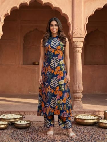 Image of OOMPH! Women's Hulter Neck Kurta & Bottom Set | Straight Kurta Outfits | Ethnic Set | Kurti Set for Woman