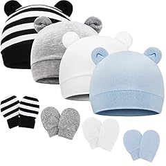 4 Sets: Bear Ear Hats & Mittens H(0-3 Months)
