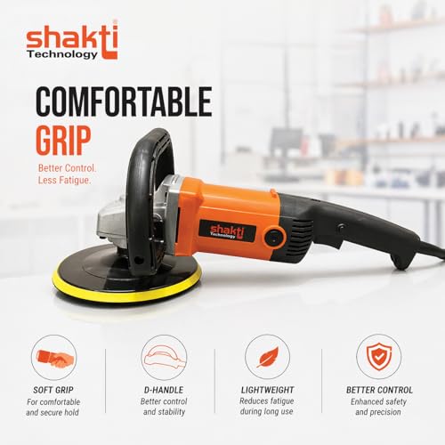 Image of Shakti Technology RP-180 Electric Car Polisher, 1200W High Power, Variable Speed 500-3000 RPM With 7-Inch (180mm) Wheel Size, Ergonomic Handle, Complete Car Polishing Kit