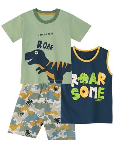 Unnivoll Boys Summer Outfits 100% Cotton Toddler Boy Clothes 3 Piece T-Shirt Tank Top and Shorts Clothing Sets 6Y