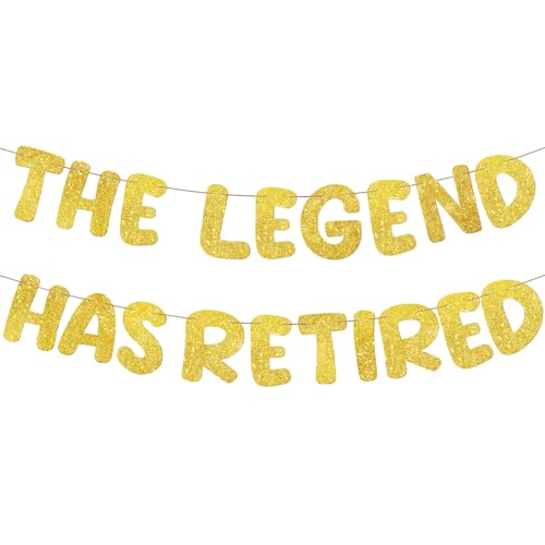 Fulmoon Pre Strung the Legend Has Retired Glitter Banner 9.8 ft Retirement Banner Retirement Party Decorations Garland Bunting for Men Women Gifts, No DIY(Gold)