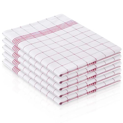 Zyiphor 5 Piezas Paños de Cocina de Algodón 45x65 cm Trapos de Cocina Súper Absorbentes Reutilizables y Lavables a Máquina Kitchen Towels para Secar Platos - Rojo a Cuadros