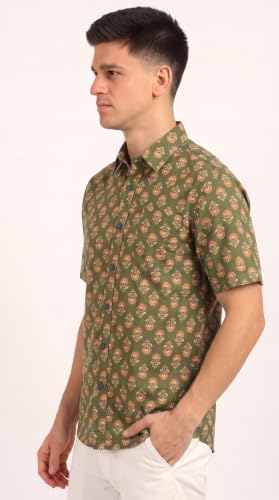 Image of BLOCKS OF INDIA Cotton Hand Block Print Half Sleeves Summer Shirt for Men