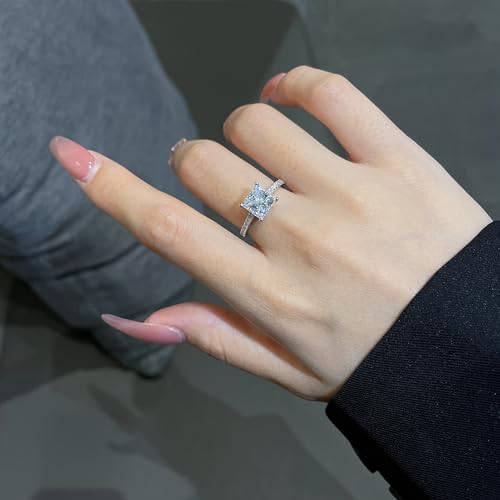 1-2CT Princess Cut Moissanite Engagement Ring,Elegant 18K White Gold Plated 925 Sterling Silver Promise Ring for Women4
