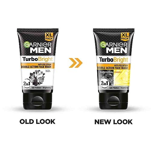 Garnier Men Turbo Bright Double Action Face Wash, Deep Cleansing Anti Pollution Face Wash with Charcoal and Vitamin C, Suitable for all Skin Types, 150g x2 (Pack of 2) - Image 3