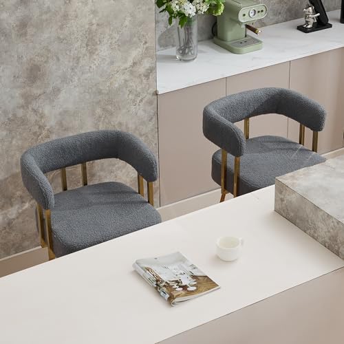 Image of YITAI 27 inch H Counter Height Bar Chairs Set of 4, Modern Barrel Counter Bar Stools with Backrest and Arms, Gold Metal Legs, Teddy Velvet Upholstered Accent Barstools for Kitchen Island, Gray