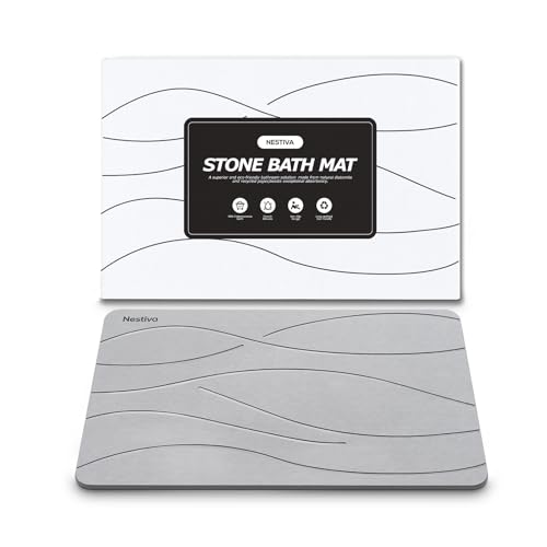Nestiva Tapis de bain en pierre - Antidérapant et absorbant - En pierre naturelle - Pour salle de bain et cuisine - Design élégant - Facile à nettoyer - 60 x 39 cm - Gris