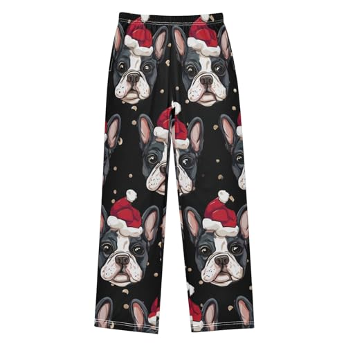 ZZXXB Xmas French Bulldog Print Boys Long Pants Soft Trousers Elastic Waist Kids Lounge Bottoms with Pockets S-XL
