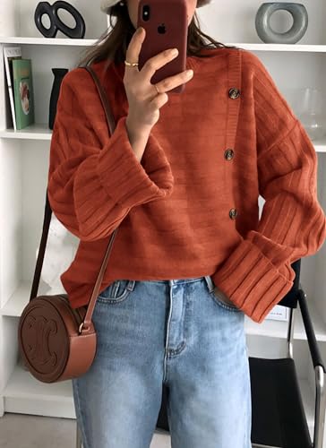 Image of PRETTYGARDEN Womens Sweaters Fall 2026 Casual Long Sleeve Crewneck Button Loose Winter Knit Pullover Sweater Tops