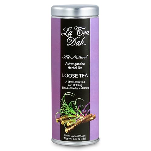Ashwagandha Tea by La Tea Dah, Fancy Loose Leaf Tea with Whole Rooibos Leaves, Elderberry, Ashwagandha, and Herbs, 32 Servings, Caffeine Free (1.51oz)
