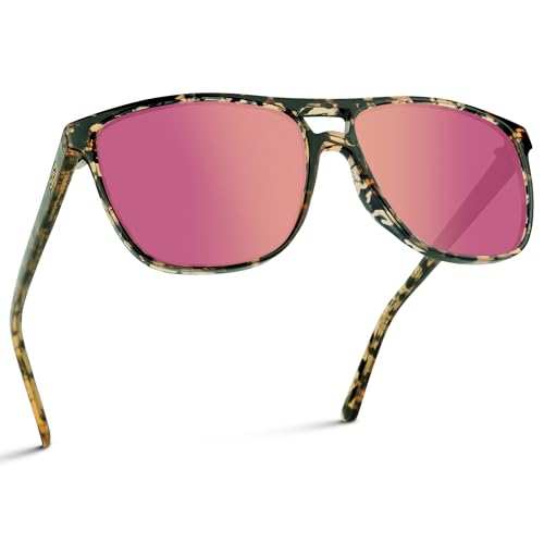 WearMe Pro | Polarized Large Double Bridge Aviator Sunglasses For Men Women (Peach Tortoise/Mirror Pink Lens)