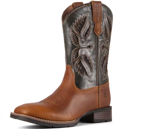 Image of SUREWAY Men's Cowboy Boots, Square Toe Pull On Soft Toe Western Boot
