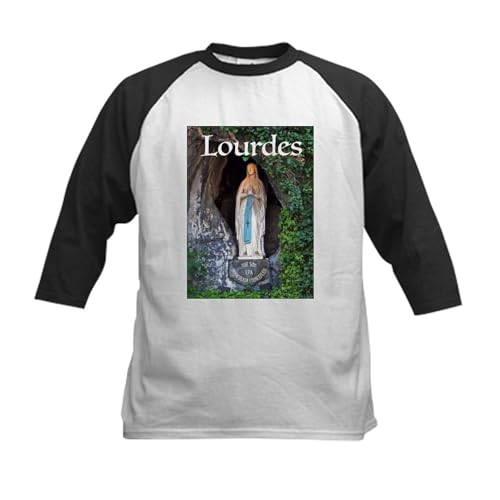 CafePress Virgin Mary Lourdes 1 Baseball Jersey Kids Cotton Baseball Jersey, 3/4 Raglan Sleeve Shirt Black/White