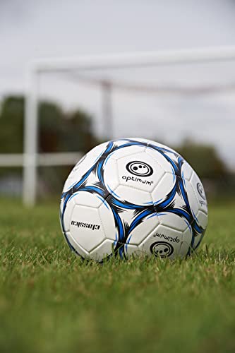 Optimum Classico All-Weather Football Ball - Stylish, Soft-Touch PVC, Even Pressure, Ideal for Training & Matches, Suitable for All Grounds - Black/Blue - Size 5 - Without Pump