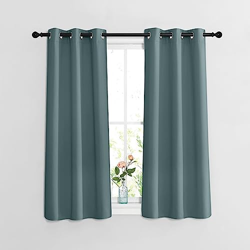 NICETOWN Greyish Blue Short Blackout Curtains for Bathroom - Window Treatment Thermal Insulated Grommet Light Blocking Curtains & Drapes for Bedroom/Kitchen (2 Panels, W37 x L48)