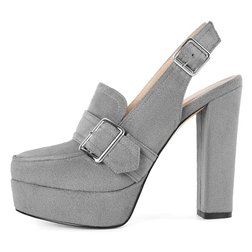 Image of Women's High Heel Loafers Platform Pumps Round Toe Heels Chunky Heel Pumps Stylish Comfortable 4.8 Inch Slingback Heels