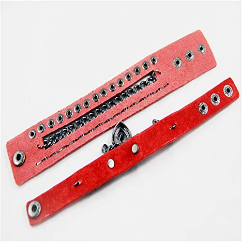 Caiyao 2Pcs Punk Layered Spike Rivet Pu Leather Bangle Bracelet Set Gothic Adjustable Heart-Shaped Studded Wristband Cuff For Men Women Handmade Halloween Cosplay Jewelry thumb #4