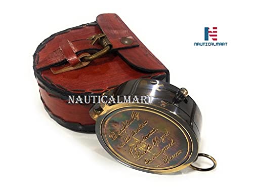 Brújula Náutica Vintage con Grabado Poema y Funda de Cuero miniatura 2