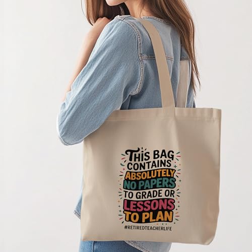 Image of Retirement Gifts for Teacher Tote Bags for Women, with Inner Pocket.