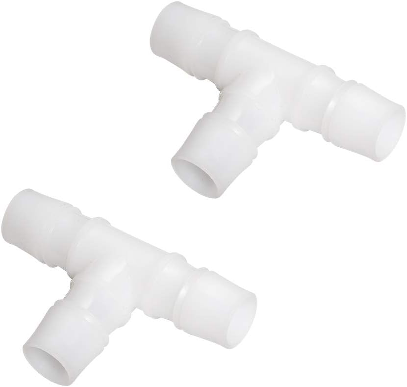 Quickun 1" Hose Barb T Shaped Tee Type 3 Way Equal Barbed Fitting Plastic Joint Splicer Mender Union Adapter for Air Line Tube Hose (Pack of 2)