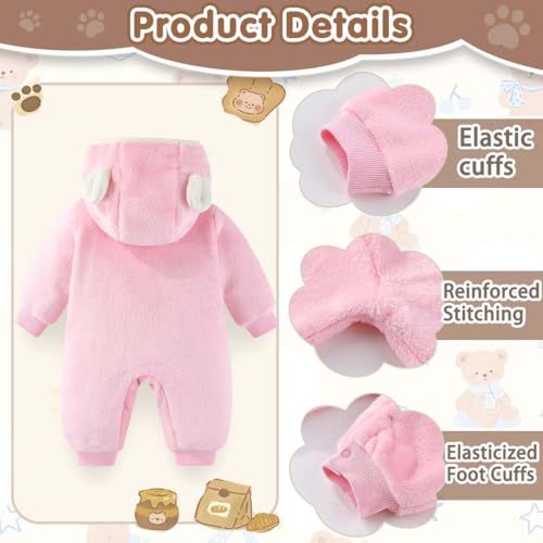 Newborn Baby Bear Outfit Suit Thin Fleece Jumpsuit Romper Hooded Winter Clothes Snowsuit Coat for Infant Girls Boys 0-12 M3