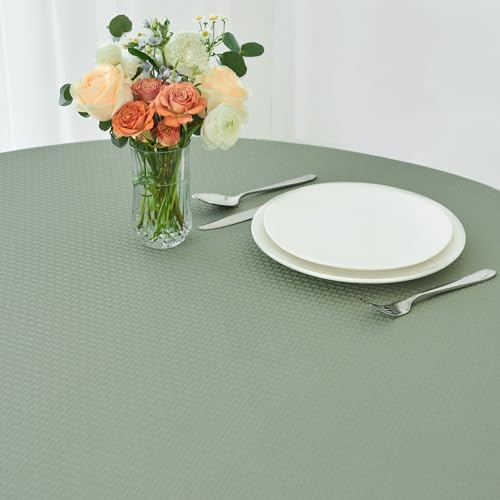 Image of maxmill Round Weaved Texture Design Tablecloth Spill-Proof Wrinkle Free Soft Washable Table Cloth for Circular Table Cover, for Dining Room Banquet Parties Holiday Dinner, 90 Inch Sage Green