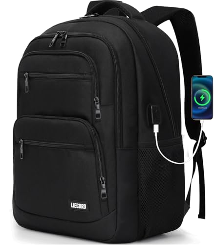 Backpack for Men, School Backpack for Boys Teens, 15.6 inch Laptop Back Pack with USB Charging Port, Backpacks for School Business Work College Travel, College Book Bag, Black Bookbag