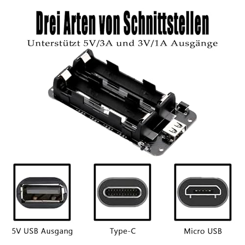 2 stück 18650 Battery Shield ESP32 5V/2A 3V/1A, Micro-USB Typ B & Typ C Anschluss, Battery Shield Board Micro Ladegerät, mit USB Kabel, Kompatibel mit Arduino, Raspberry Pi, Wemos