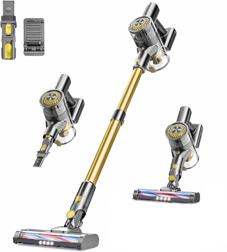 Image of MBTTODF Cordless Vacuum Cleaner, Lightweight Stick Vacuum with Rechargeable Battery, Handheld Conversion, LED Headlights, for Hardwood Floor Carpet Pet Hair Stairs Car(Golden)