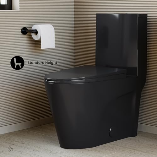 Image of St. Tropez One Piece Elongated Toilet Vortex Flush in Glossy Black 1.1 /1.6 gpf