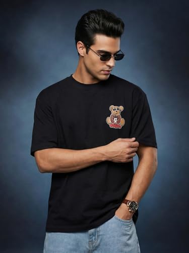 Image of Veirdo Men's Cotton Oversized Fit Oversized Baggy Fit Drop Shoulder Cool and Stylish Graphic Printed Design Half Sleeve T-Shirt (Available Sizes: S to 2XL)