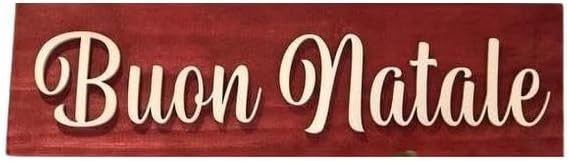 Handmade Buon Natale Wood Block Sign for Shelf Wall Decor Merry Christmas in Italian 3D Premium Pine Wood 12x3.5 Inches
