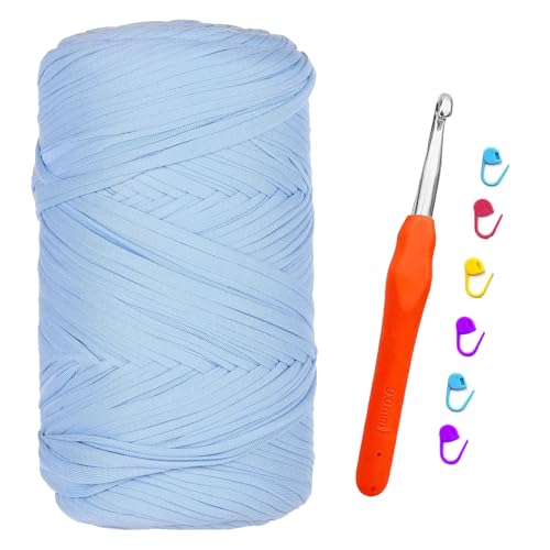 Trapillo para Crochet, 400g/120m Hilo para Tejer a Crochet, Trapillo para Tejer Bolsos, Para Bricolaje y Punto, Bolsos, Manualidades, Decoración del Hogar, Bolsos de Mano (Azul Claro)