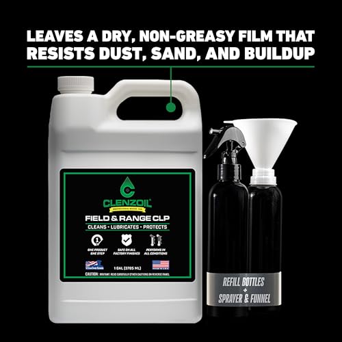 Image of Clenzoil Field & Range Gun Oil CLP - 1 Gallon Plastic Jug with 2 Spray Bottles & Funnel | Firearm Cleaning & Maintenance Oil | 3-in-1 Cleaner, Lubricant & Conditioning Formula for All Firearms