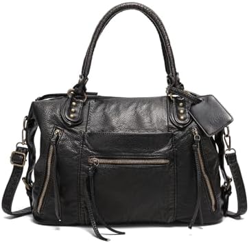 SUANNI Vegane Leder City Tasche Damen, Vintage Y2K Umhängetasche | Mit Reißverschluss & verstellbarem Strap. Geräumig, leicht und vielseitig – perfekt für Alltag, Arbeit, Reise & F