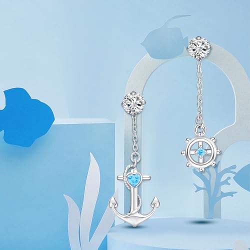 925 Sterling Silver Anchor Stud Earrings - Steering Wheel Thread Earring for Women Ocean Sea Minimalist Hypoallergenic Nautical Theme Jewelry with Box (Anchor)3