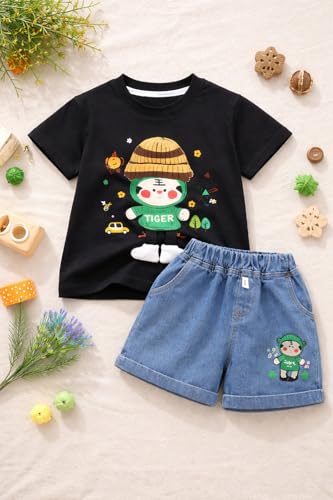 Image of Bold N Elegant Kids Half Sleeve 3D Cartoon Tiger Cotton T-Shirt with Denim Shorts Summer CLothing Set for Infant Toddler Preschool Boys n Girls | Cook Outfit For Kids