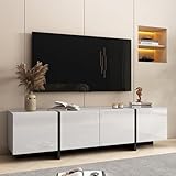 XINRONG Modern TV Stand, 65 70 75 Inch White TV Stands for Living Room, Entertainment Center with Storage, TV Console Table with Adjustable Hinge (White)
