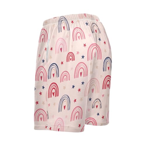 Men's Pajama Shorts Rainbow Star Pink Athletic Pajama Sleep Bottoms with Pockets 23041643