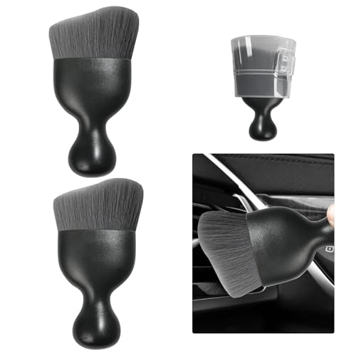 Ziciner Car Detailing Brush, Curved Soft Bristles Auto Removal Dust Collectors, Universal Vehicle Dashboard, Air Conditioner Vents, Interior Cleaning Tool Accessories (2PCS, Gray)