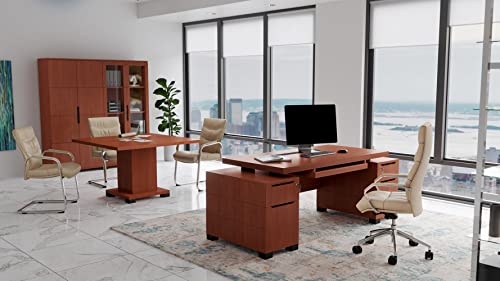Zuri Furniture 79" Modern Ford Executive Desk With Filing Cabinets - Light Wood #TOP3