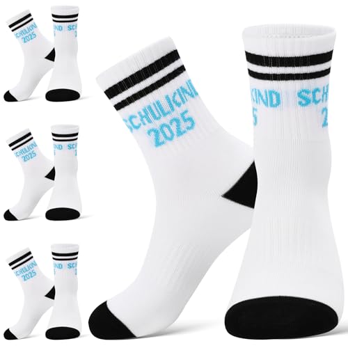 Utensilsto 3 Paare Schulkind Socken 2025 Einschulung Socken, Schulanfang Mädchen Jungen Geschenk, Einschulung Geschenkideen Schulkind Socken für Größe 32-36（Weiß）