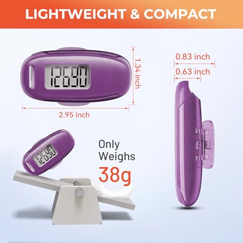 Image of 3D Pedometer for Walking, Simple Walking Step Counter with Removable Clip and Strap, USB Rechargeable Step Tracker with Backlight, Accurate Step Counter for Men Women Seniors - Purple